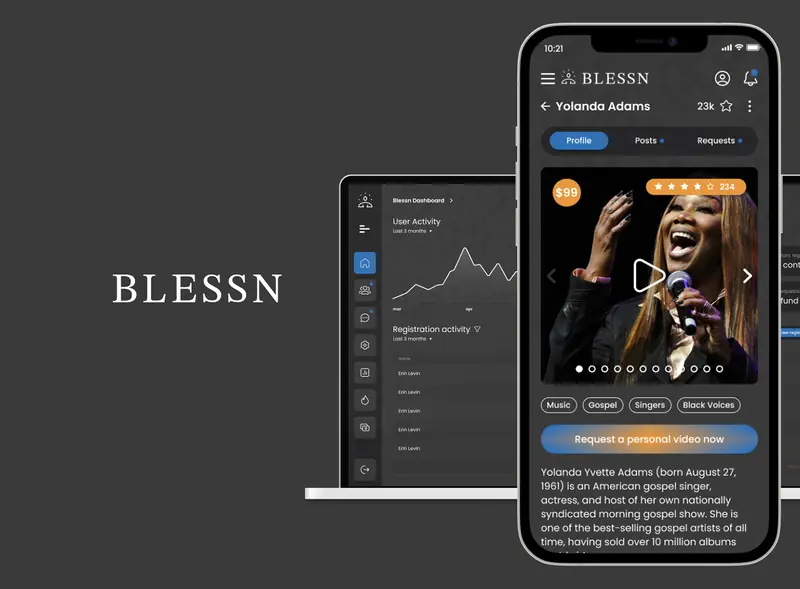 Blessn — media mobile and web admin design